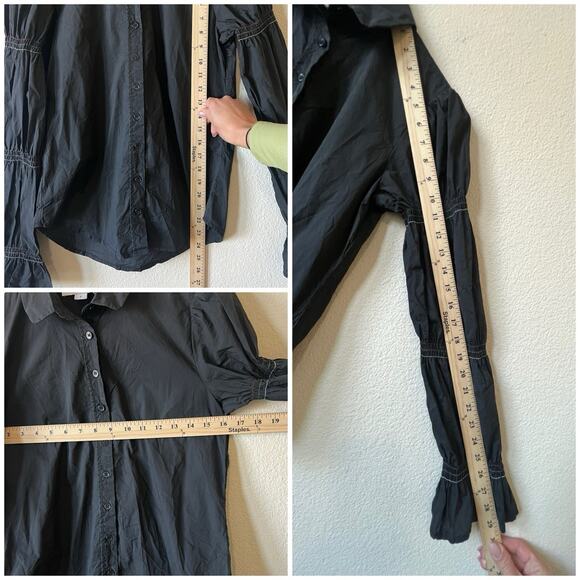 Modern Minimalist Black Puff Sleeve Button Down Shirt The Shirt S Cotton - Picture 5 of 8